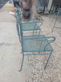 SET of 5-ft Green Iron Glass Top Dining Table, 4 Side Chairs, 2 Arm Chairs