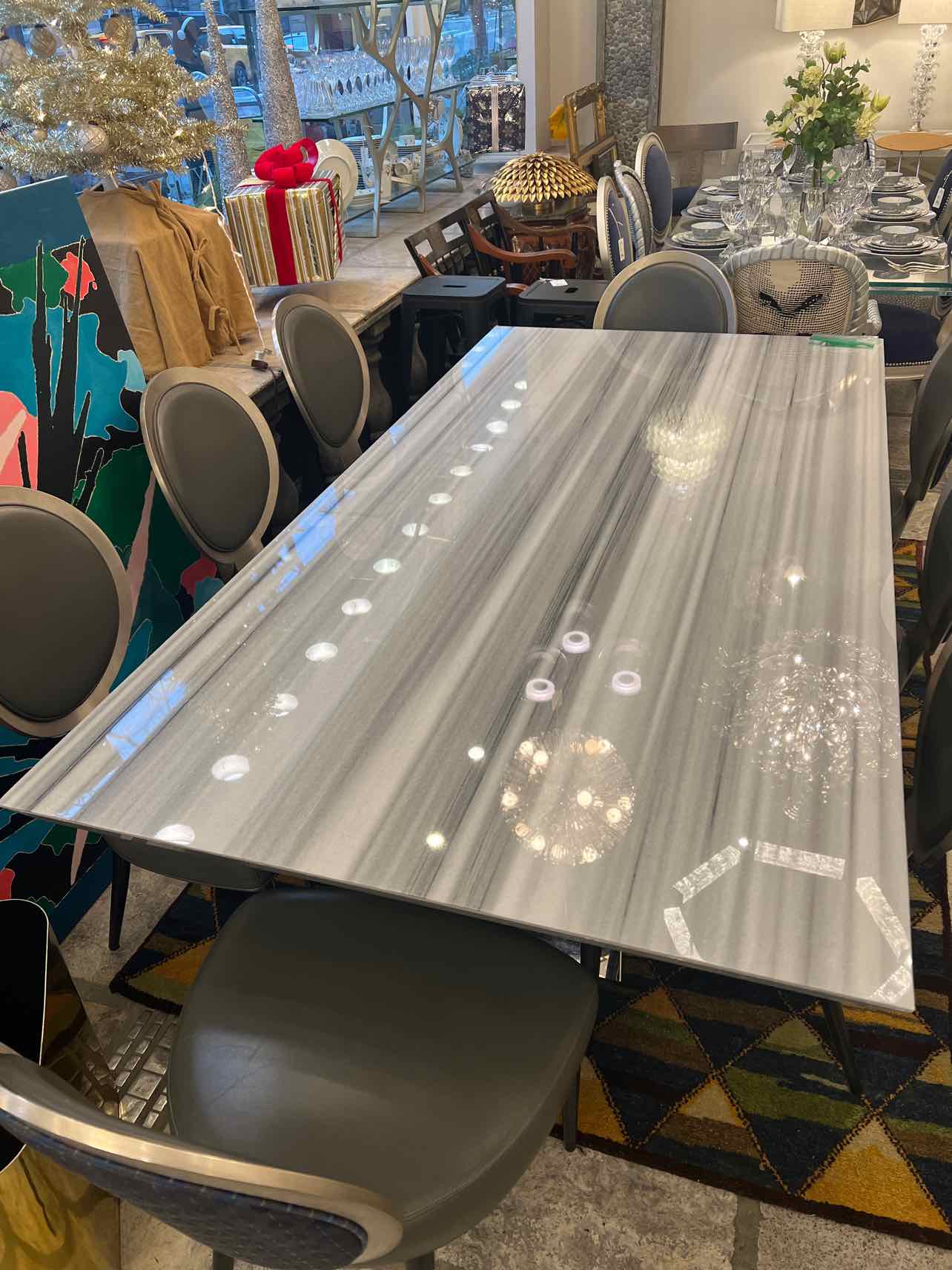 Marble and Metal Base Dining Table from Stone Int'l
