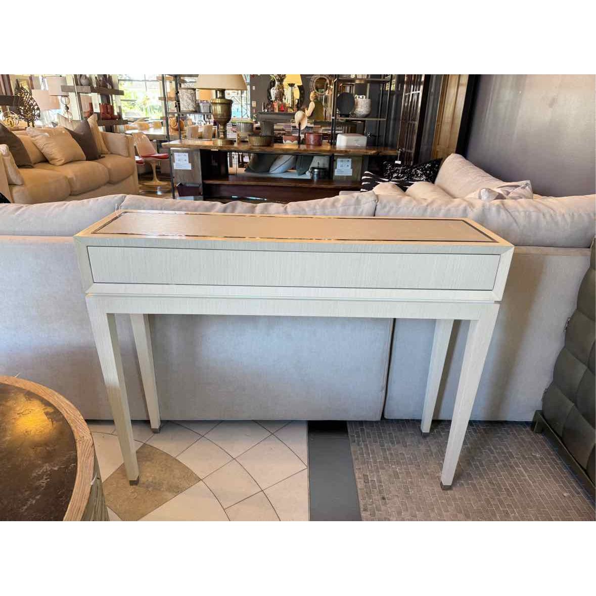 Custom Bleached Maple Console Table w/ Drawer & Shagreen Leather Top - AS IS