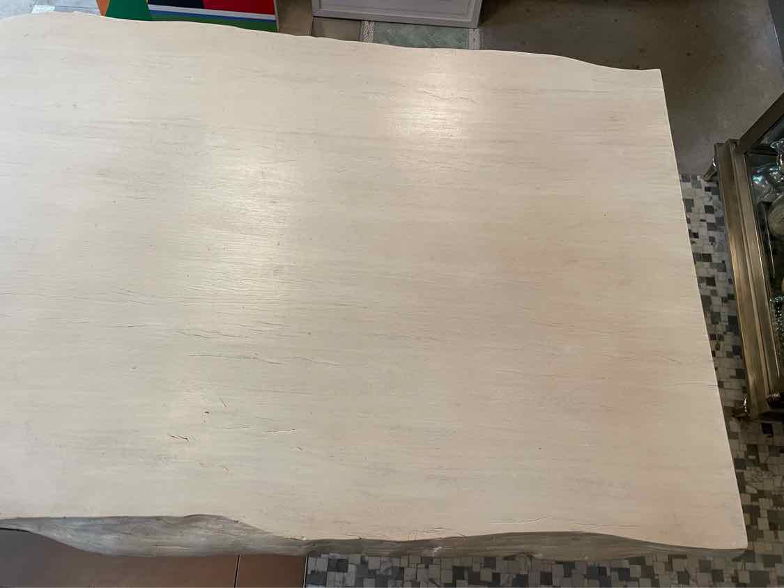 Bleached Mango Slab Live Edge Dining Table on Iron Legs by Christian Dunbar