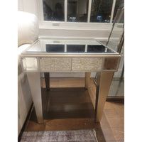 PAIR of Mirrored Glass Silverleaf Finish Side Tables - colletteconsignment.com