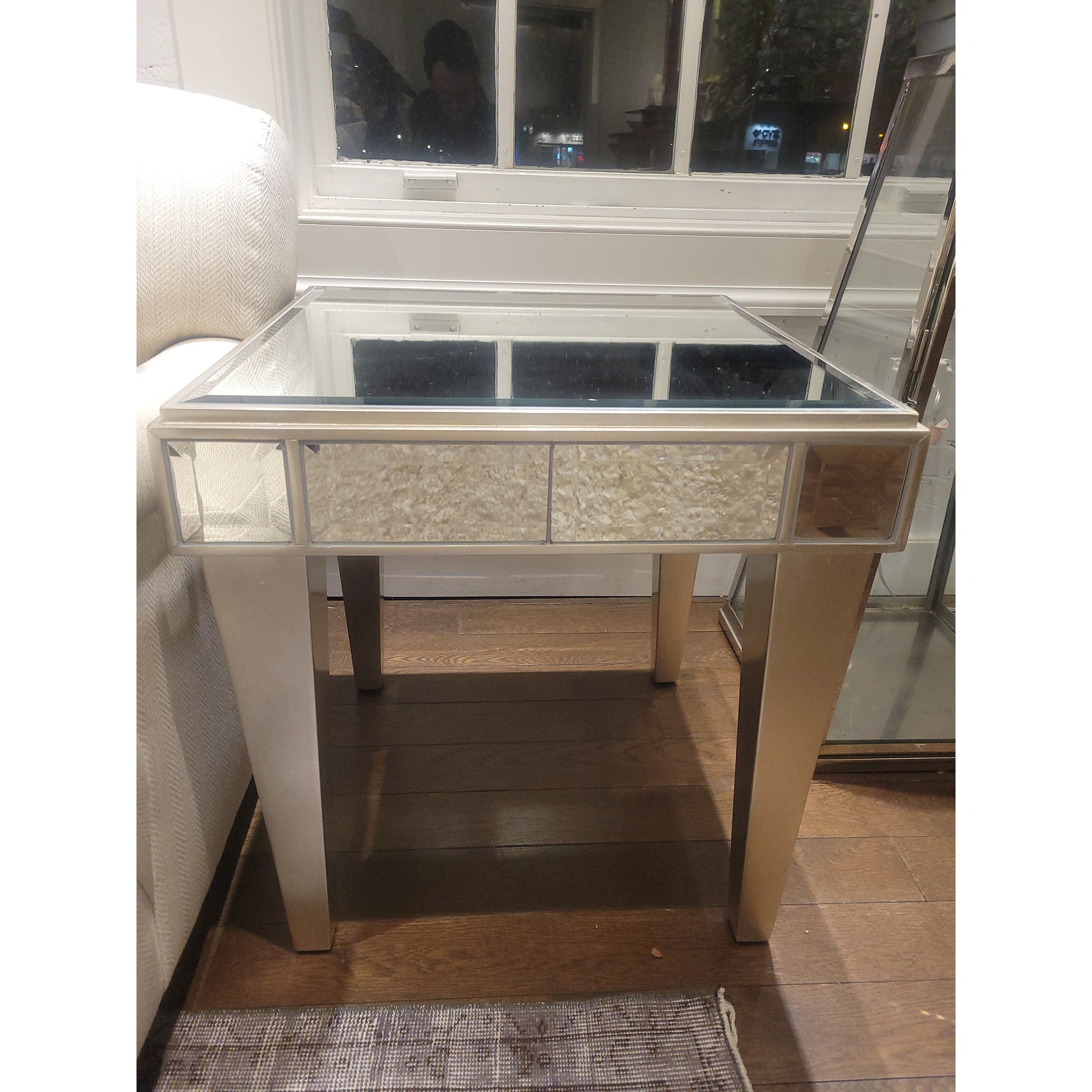 PAIR of Mirrored Glass Silverleaf Finish Side Tables - colletteconsignment.com