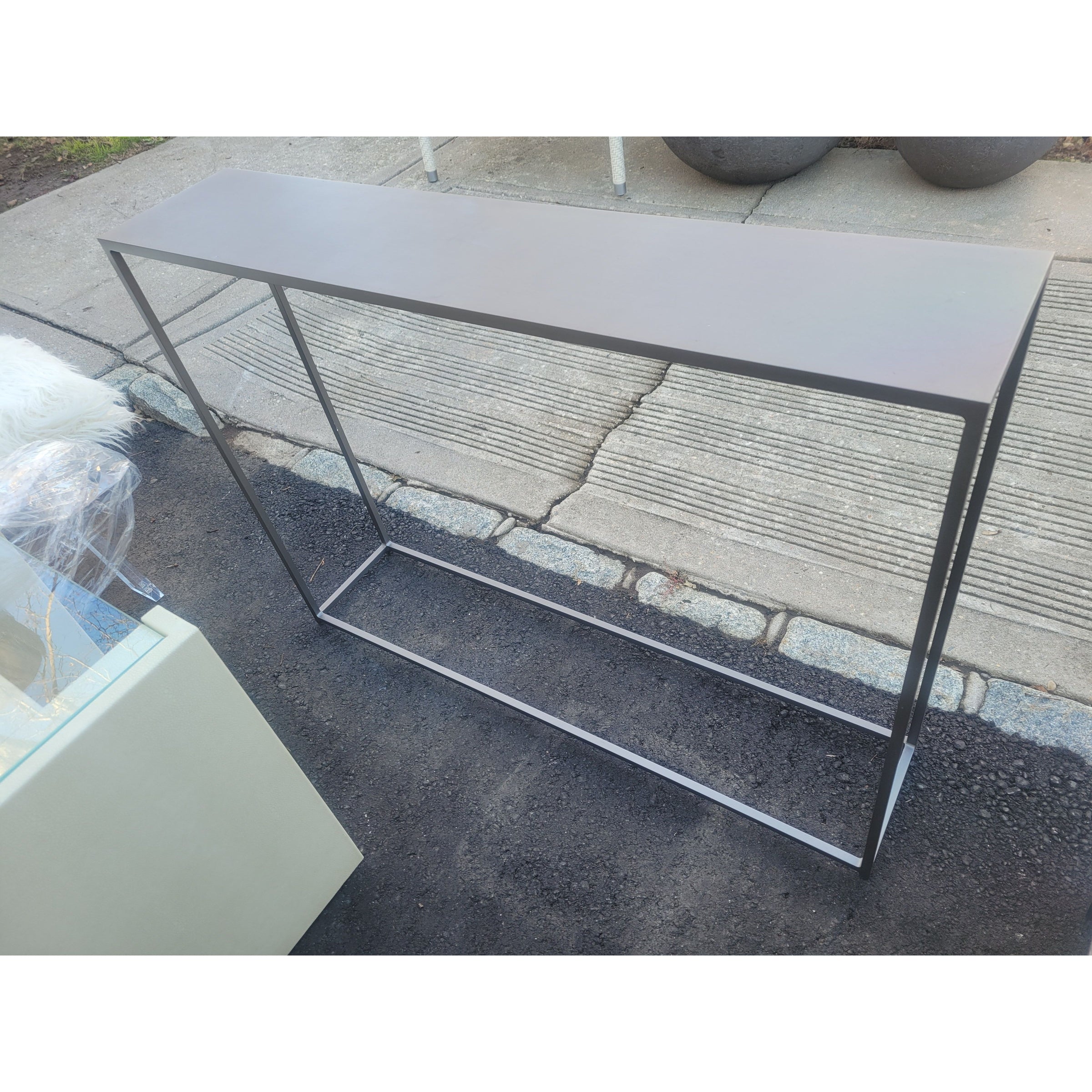 Brushed Gray Metal Mini Console Table