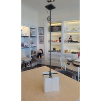 Boxus Black Brass Single Pendant w/ Beige Shade by Sonneman - colletteconsignment.com