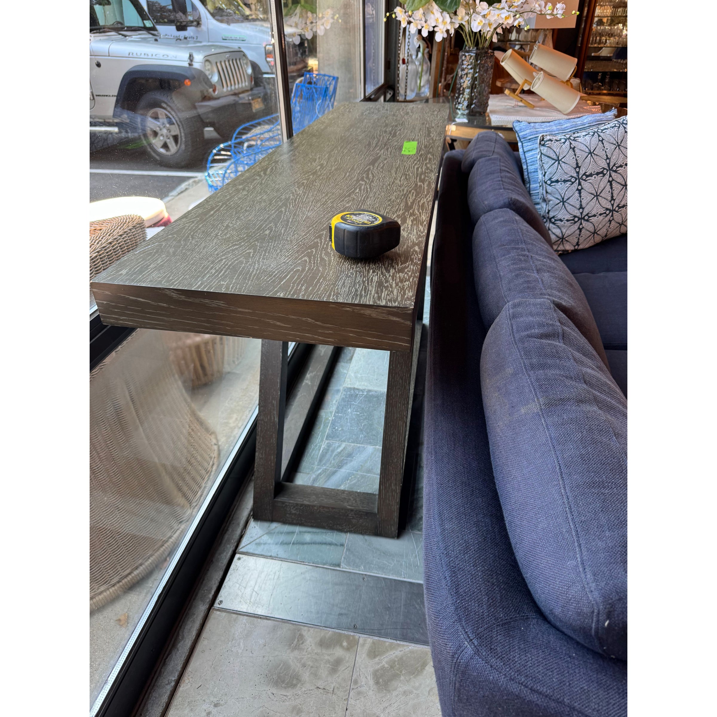 Dark Wood Console Table w/ Triangular Base