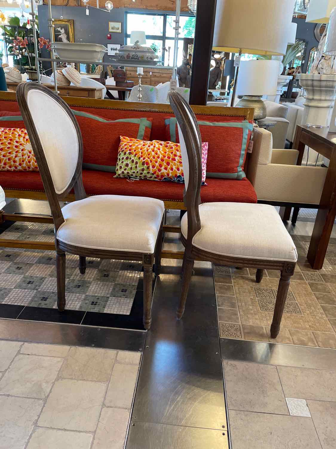 SET of 8 French Linen & Wood Dining Side Chairs by RH