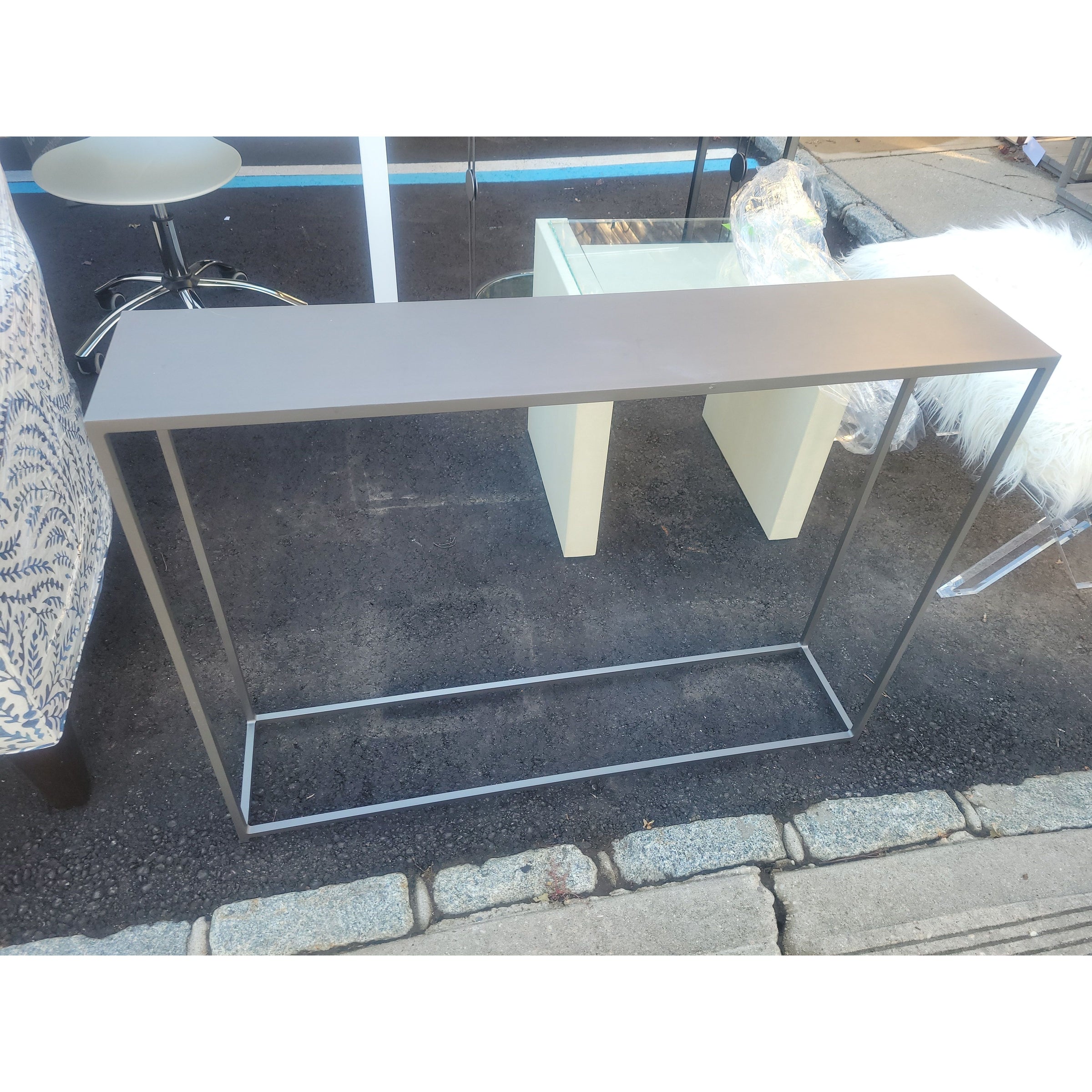 Brushed Gray Metal Mini Console Table