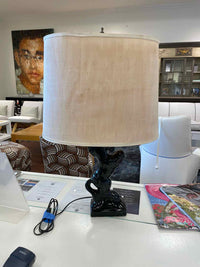 Mid-Century Black Ceramic Horse Table Lamp w/ Shade (AS IS)