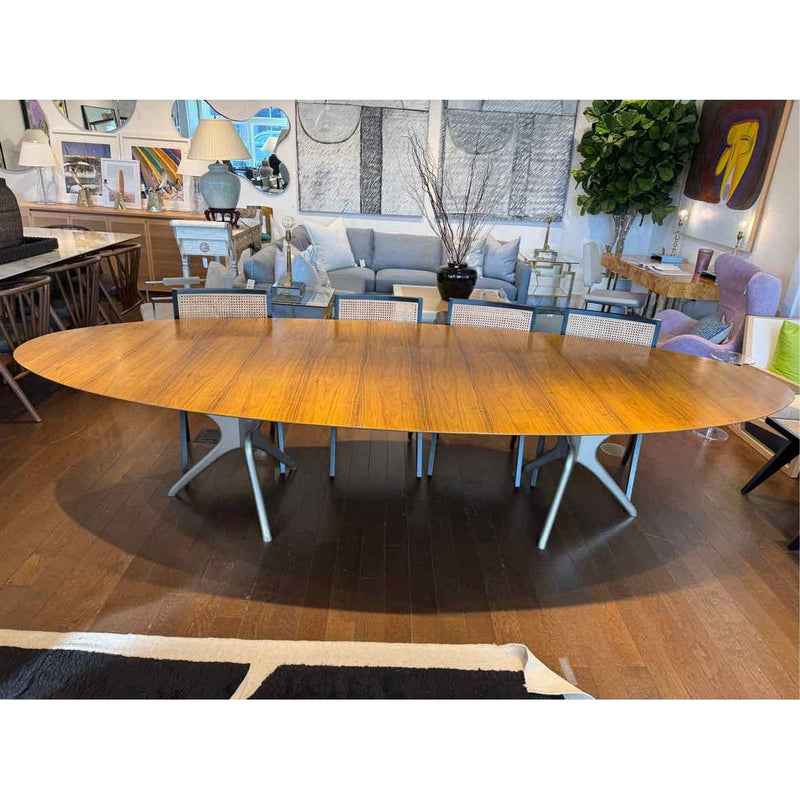 Custom Walnut & Brass Oval Dining Table - AS IS