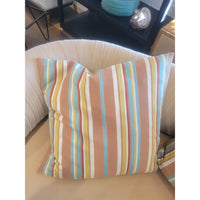 PAIR of Custom Blue & Brown Stripe Sunbrella Square Pillows