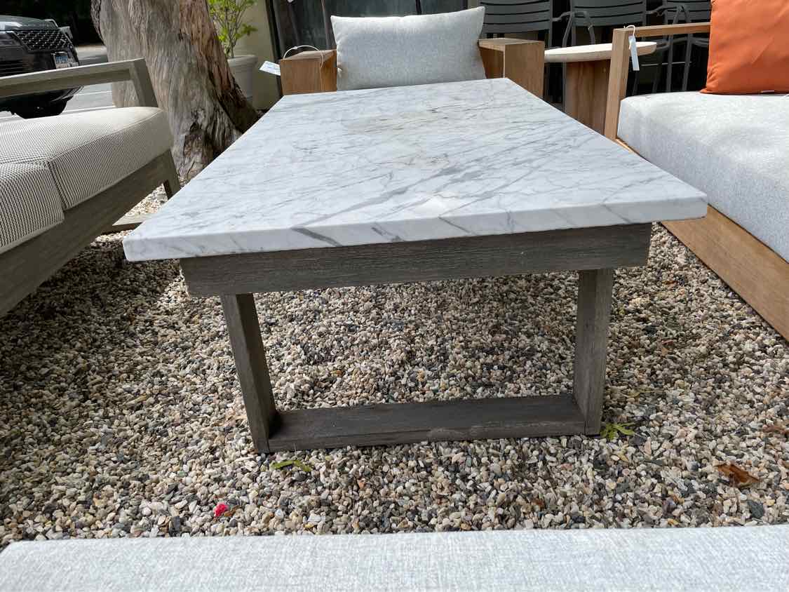 Outdoor Mahogany Coffee Table w/ White Marble Top (AS IS)