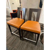 Donghia Set of 5 Orange Leather and Wood Bar Stools