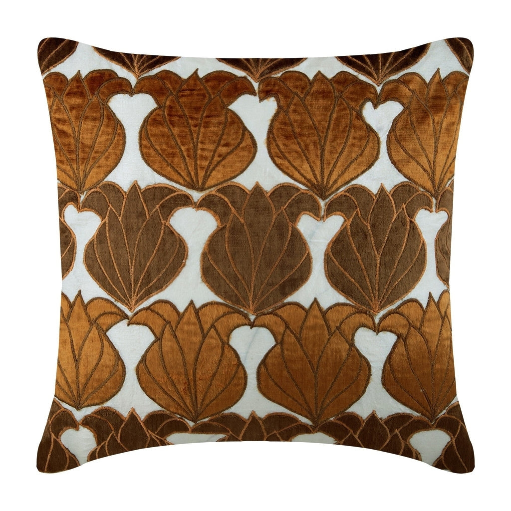 Pair of Brown Lotus Dreams Taffeta Throw Pillows by Home Centric