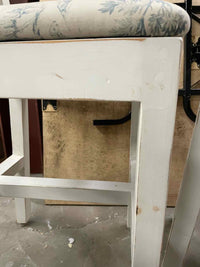 SET of 3 Vintage White Counter Stools w/ Toile Seat Cushions (AS IS)