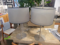 PAIR of Brushed Metal Table Lamps w/ Double Layered Shades