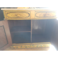 Antique Yellow Painted Wood Cabinet w/ White Carrera Marble Top - AS IS