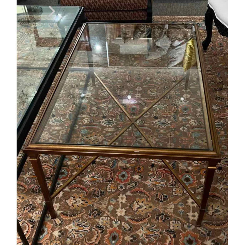 Rectangle Glass Top Coffee Table w/ Gold Leaf & Metal
