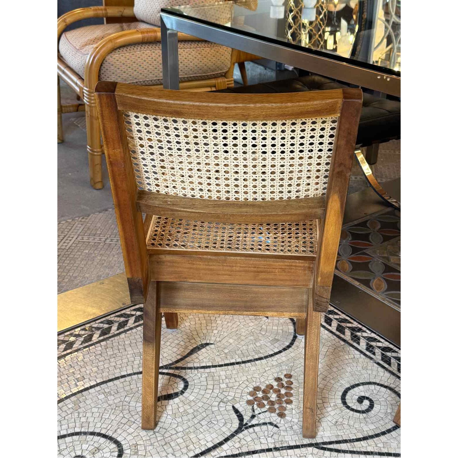 SET of 4 Acacia Wood & Rattan Cane Dining Chairs