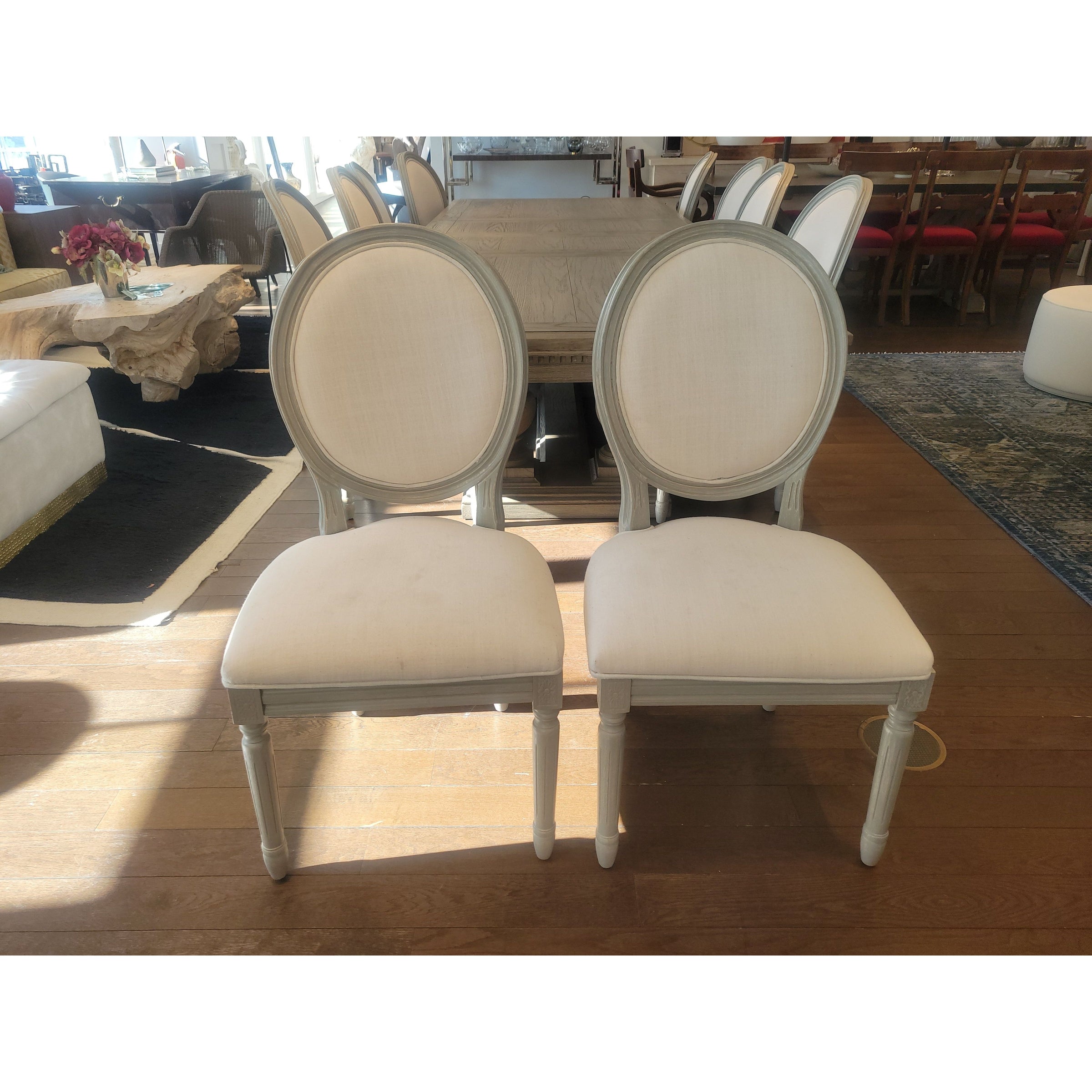 SET of 10 French Linen & Wood Round-Back Dining Chairs by Safavieh (AS IS) - colletteconsignment.com