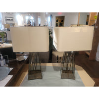 PAIR of Vintage Brass & Glass Cage Table Lamps (AS IS) - colletteconsignment.com