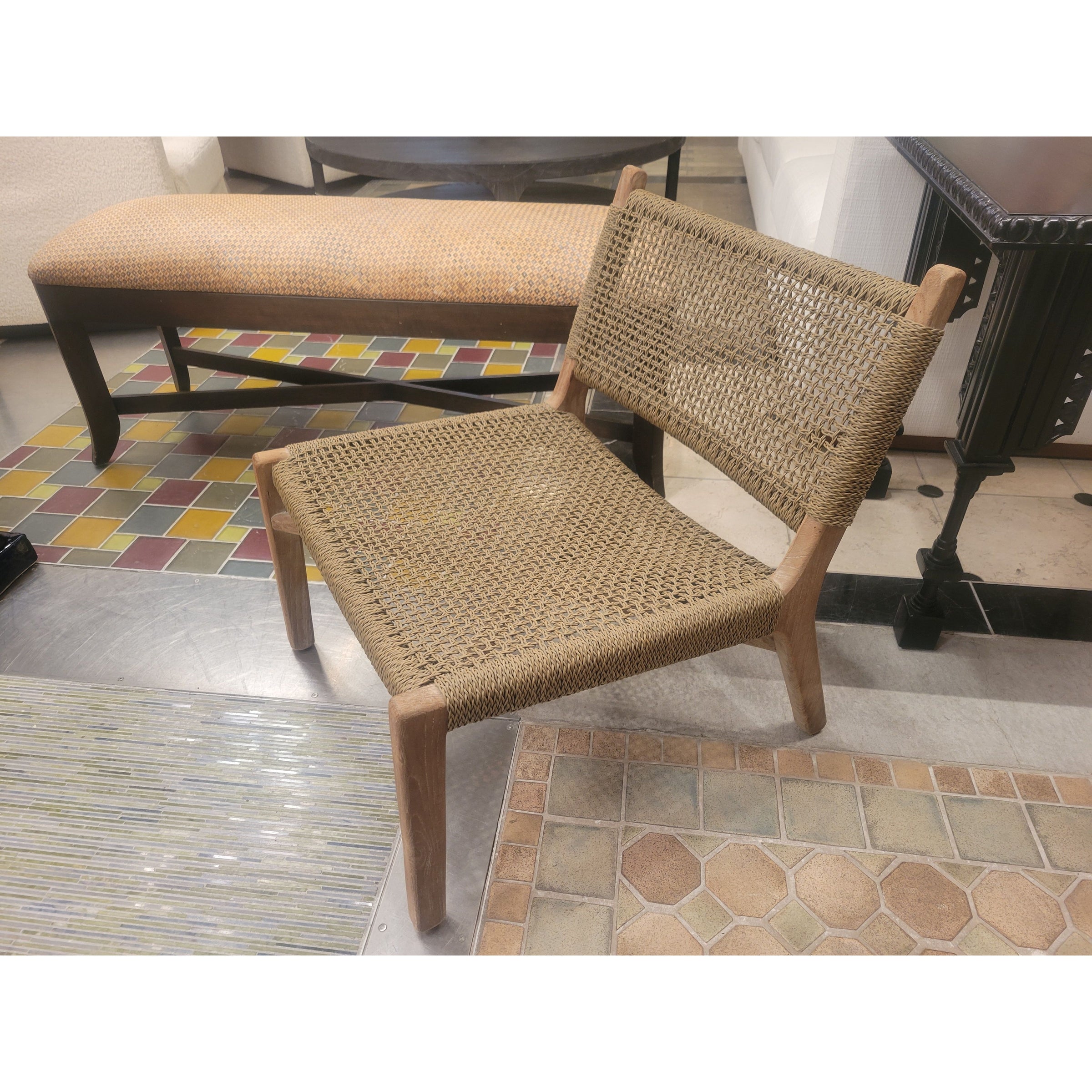 'Fiona' Teak Lounge Chair w/ Wicker Seat & Back by La Grange