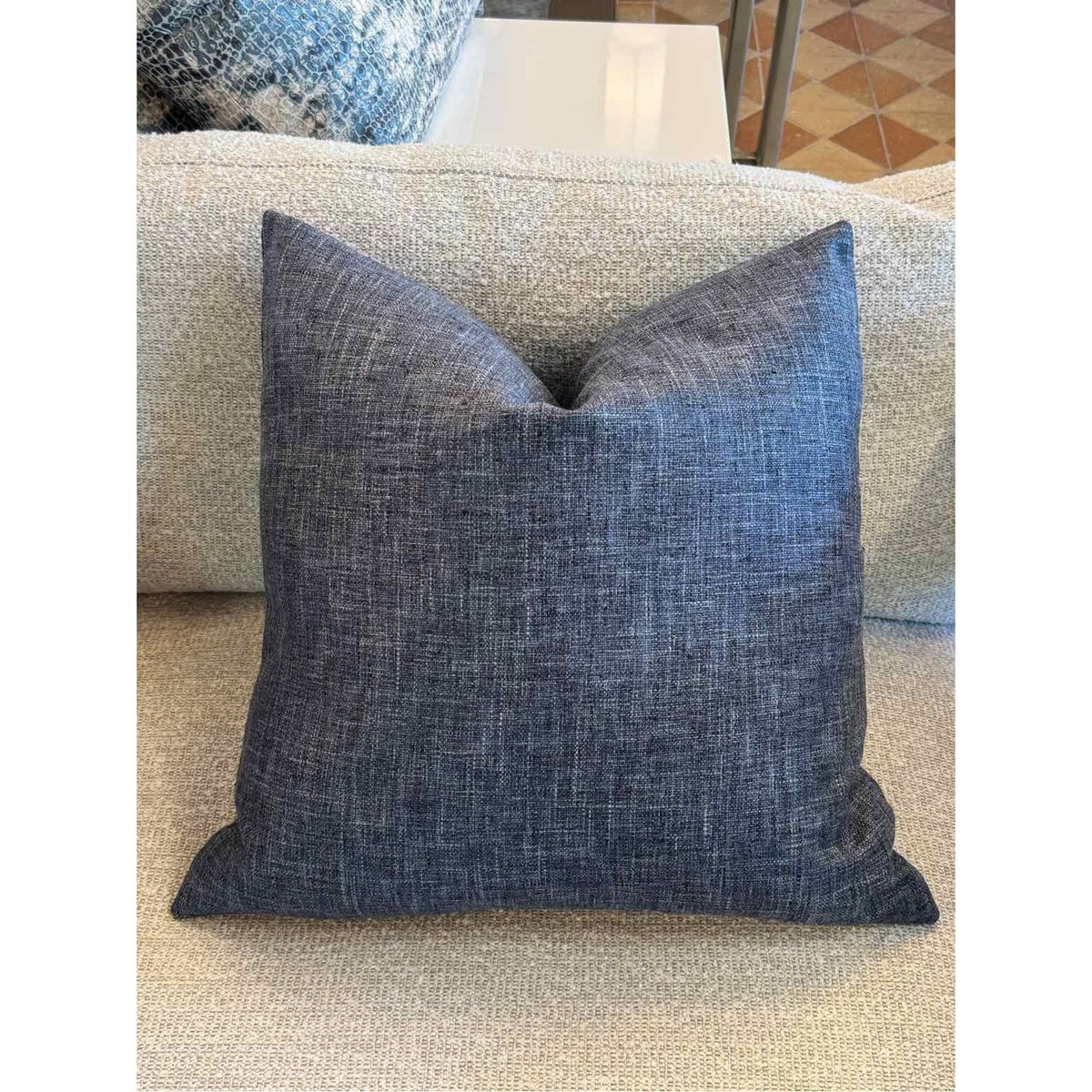 PAIR of Custom Blue Belgian Linen Pillows