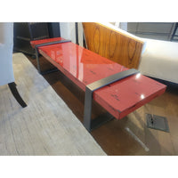 Custom Red Lacquer Orlean Bench w/ Solid Brass Strap Legs by Jiun Ho - colletteconsignment.com