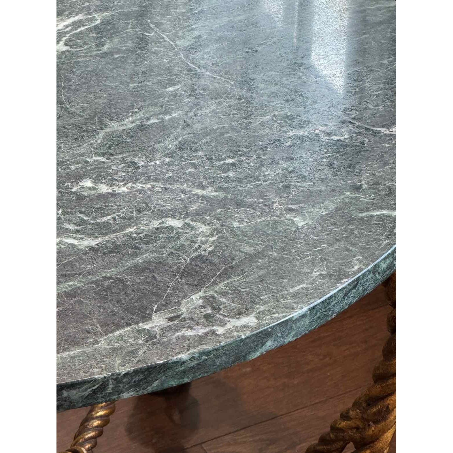 Midcentury Italian Green Marbletop Table w/ Gilded Rope Base