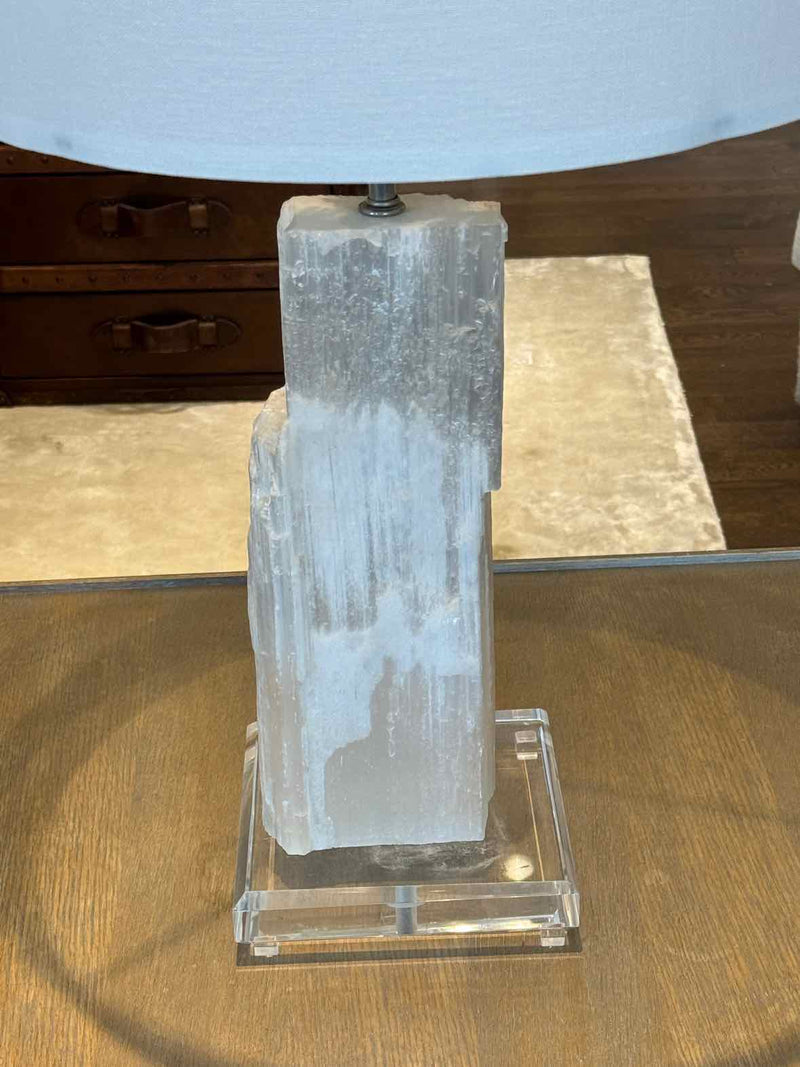 Selenite Crystal Table Lamp w/ Acrylic Lucite Base