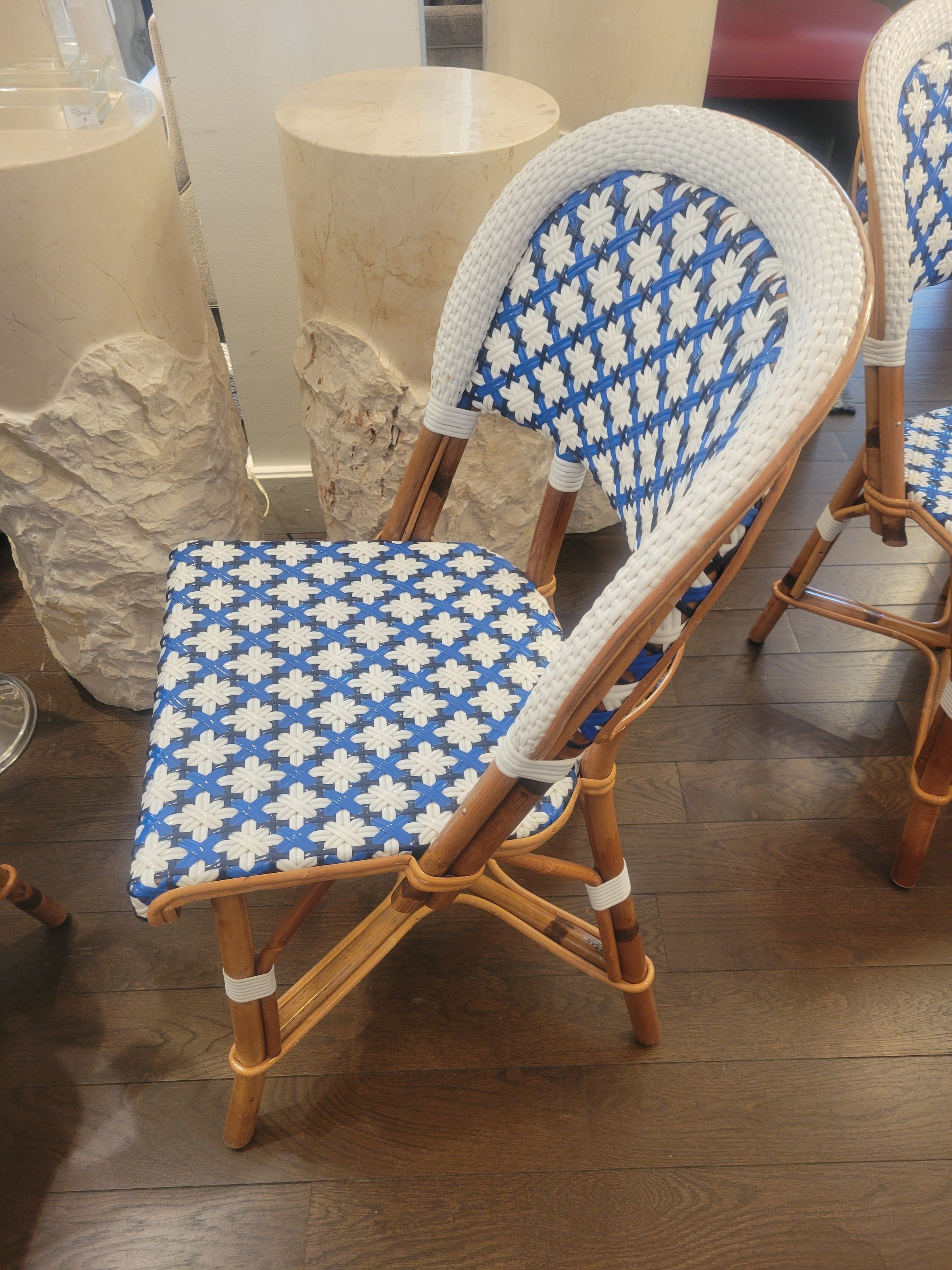 SET of 3 Blue & White Wicker Side Chairs by Maison Drucker