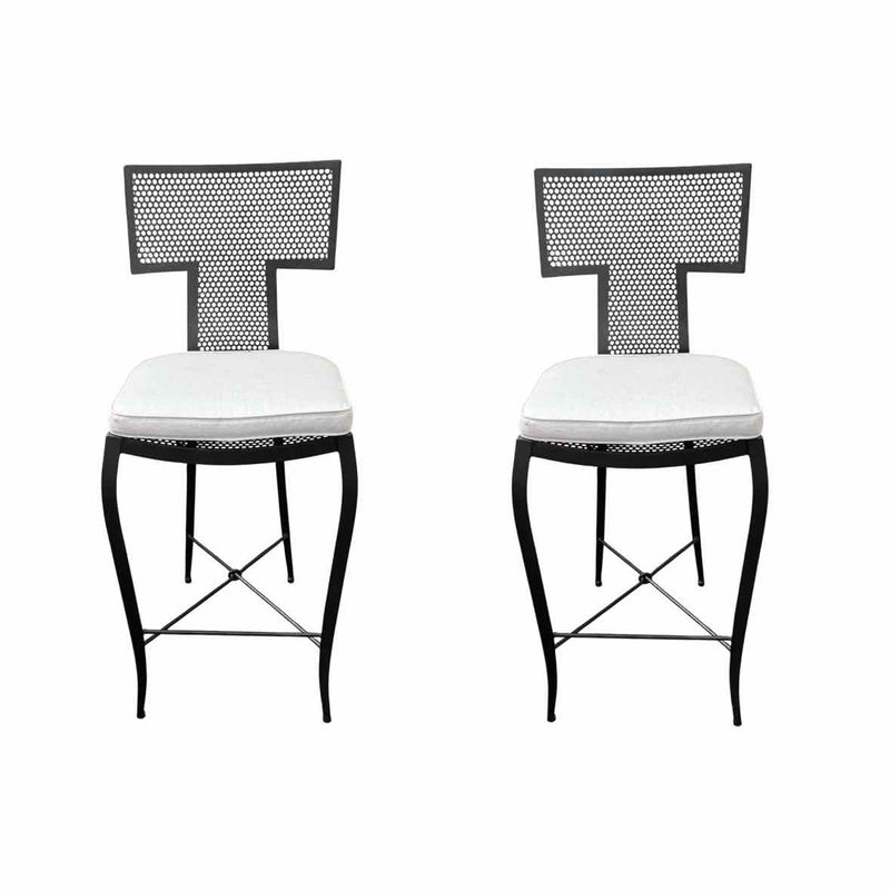 PAIR of 'Hadley' Dark Gray Metal Bar Stools w/ Ivory Cushions by Made Goods