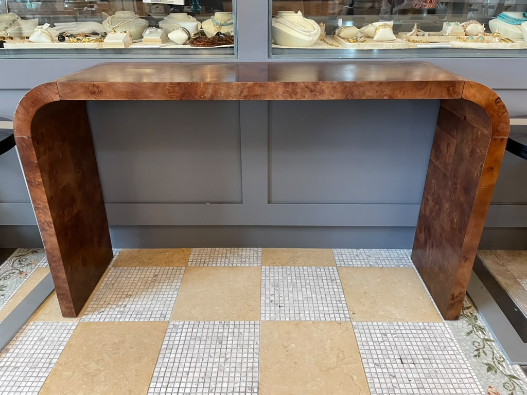 Walnut  Burlwood Waterfall Console Table (AS IS)
