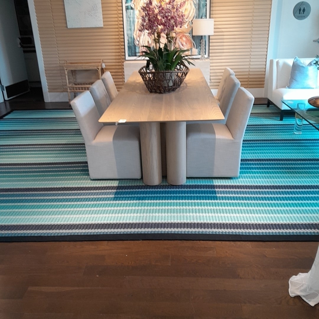 Custom Wool Teal/Black/Blue and White Zig Zag Striped  Rug, 13'x20'