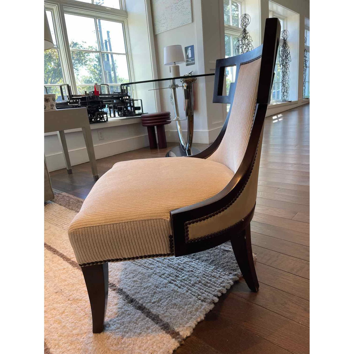 Leather Back Greek Key Lounge Chair by Thomas Pheasant for Baker (AS IS)