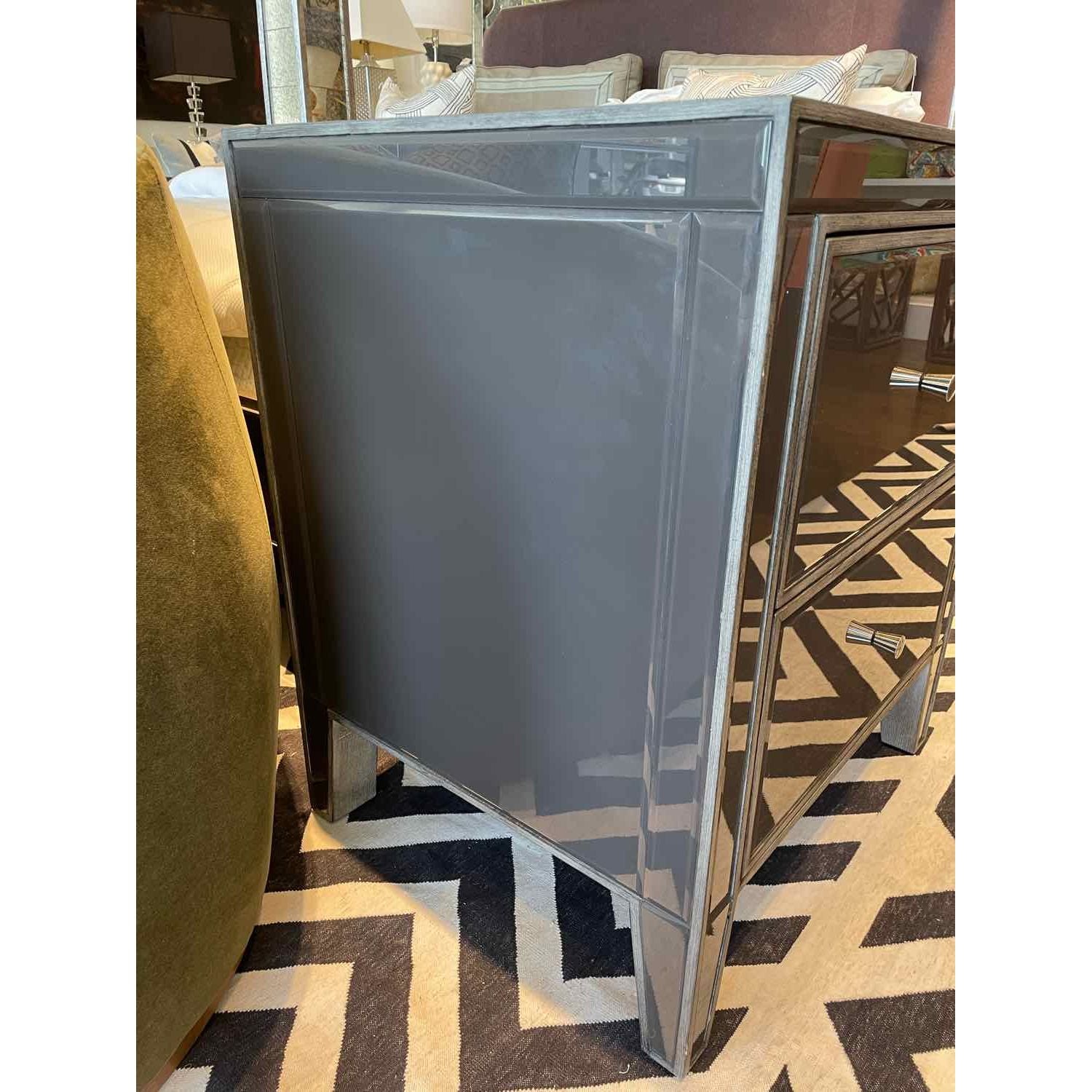PAIR of Gray Glass 2-Drawer Nightstands Attrib. to Arhaus