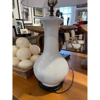 PAIR of Vintage Chinese Bird & Floral Painted Table Lamps w/ Linen Shades