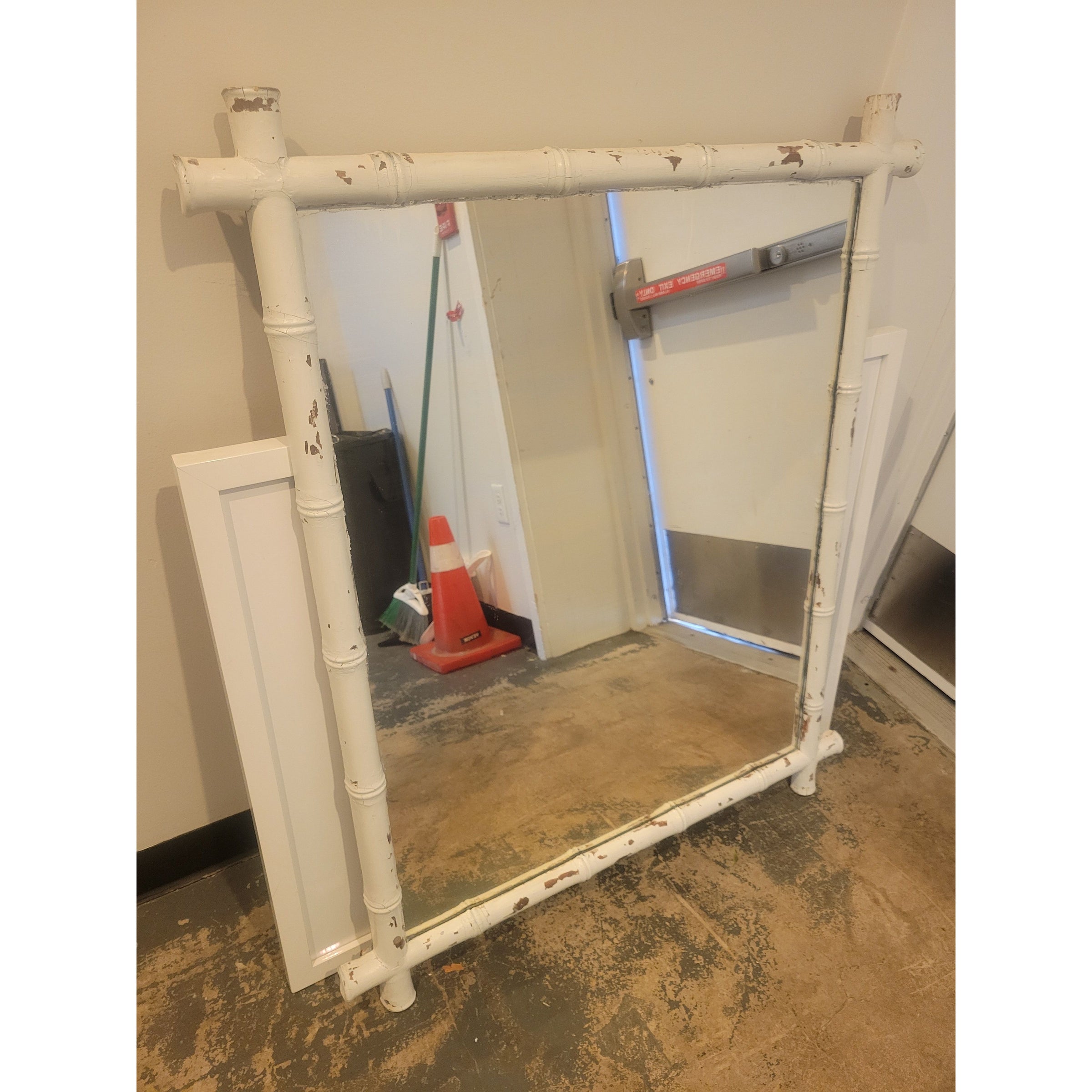 White Painted Faux Bamboo Wall Mirror (AS IS)