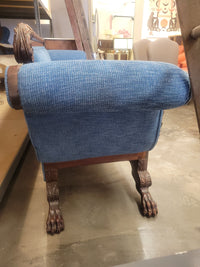 19th C. American Empire Mahogany Scroll-Arm Sofa w/ Blue Upholstery
