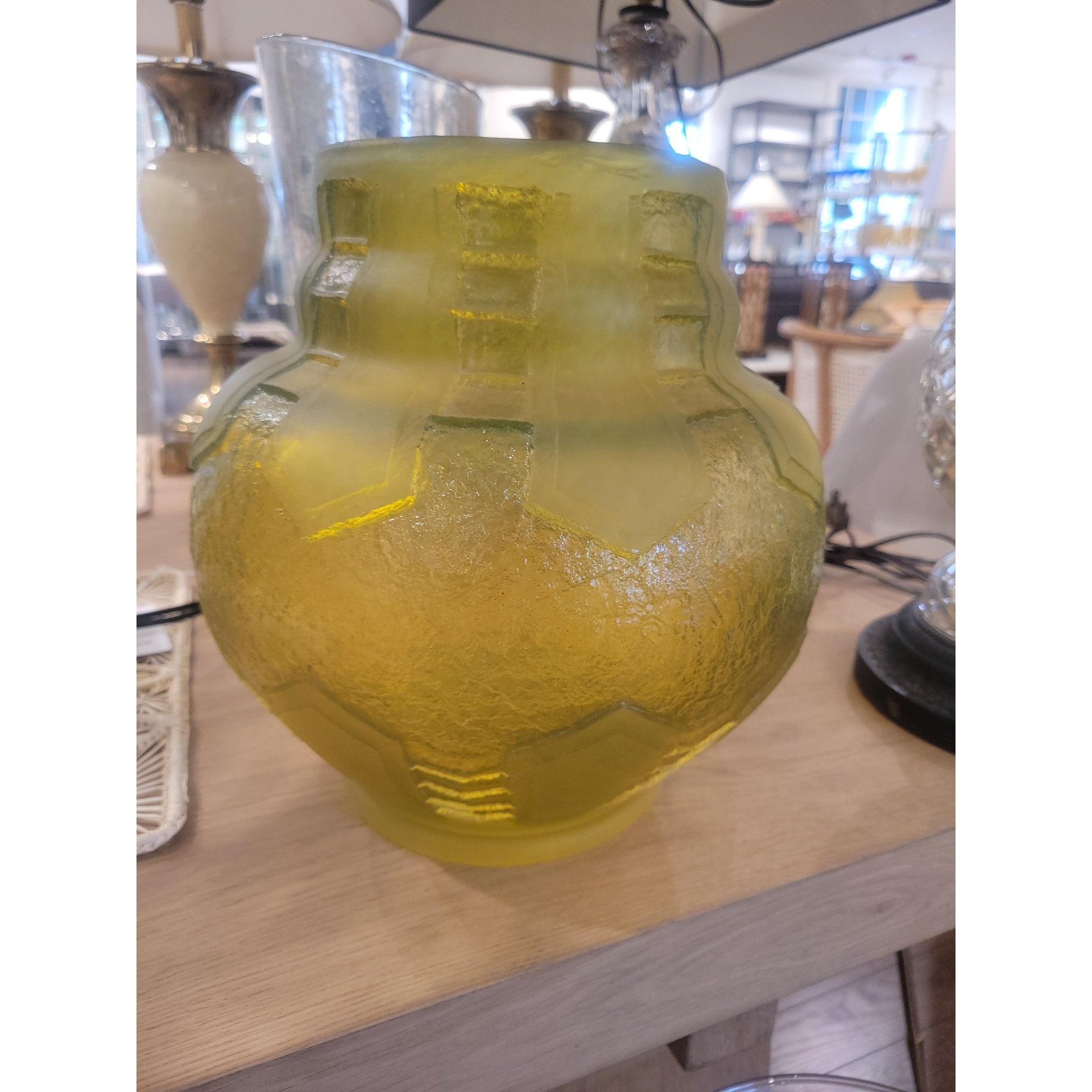 Yellow Glass Urn-Shaped Vase