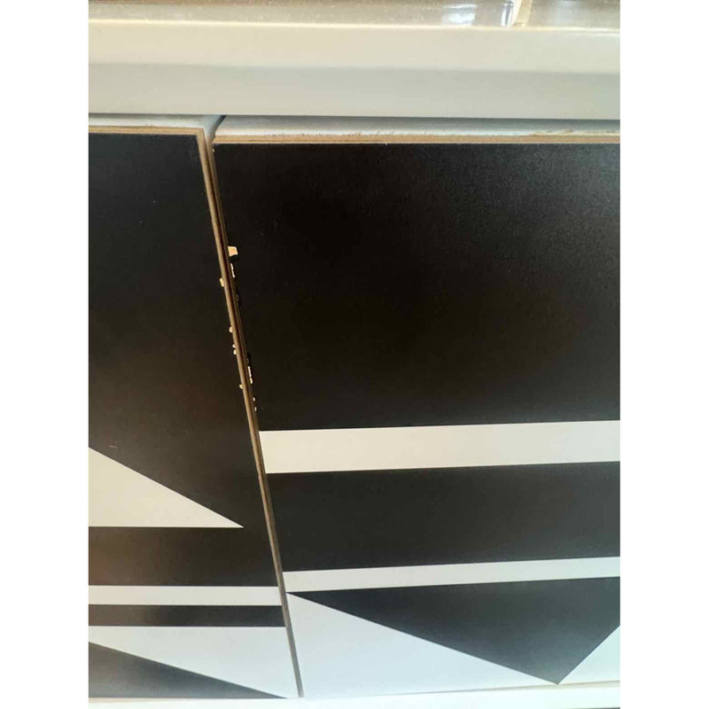 Geometric 4-Door Credenza in Black & White w/ Chrome Legs