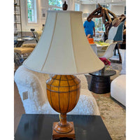 Vintage Trophy Shaped Wood Lamp w/ Chain Pattern 20"Diam X 34"H