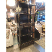 Vintage Asian Black Lacquer 4-Drawer Bookshelf w/ Brass Hardware