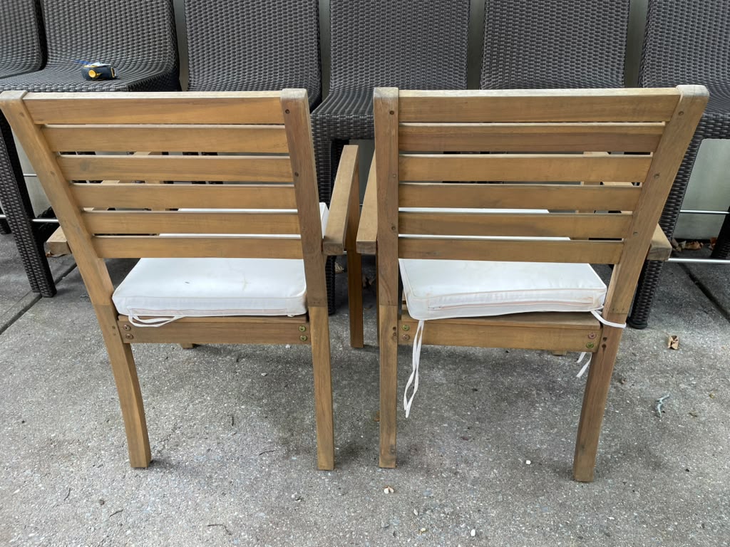 Pair of Teak Outdoor Dining Chair w/ White Cushions