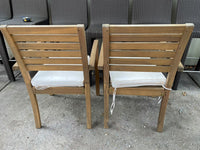 Pair of Teak Outdoor Dining Chair w/ White Cushions