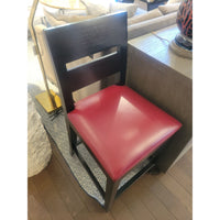 PAIR of Red Leather & Mahogany Counter Stools by Christian Liagre for Holly Hunt - colletteconsignment.com