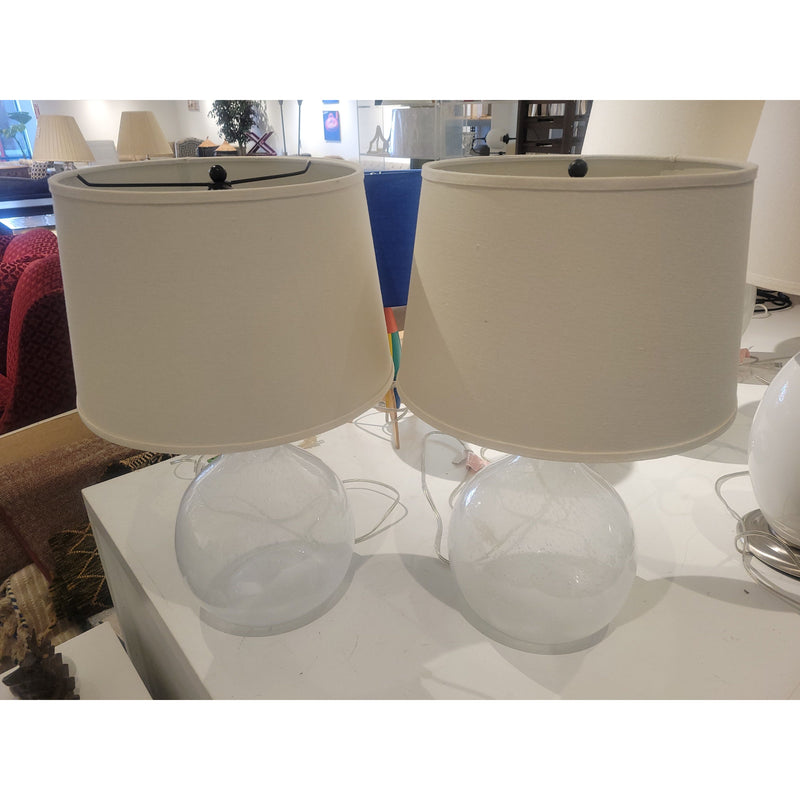 PAIR of Bubble Glass Table Lamps w/ White Shades