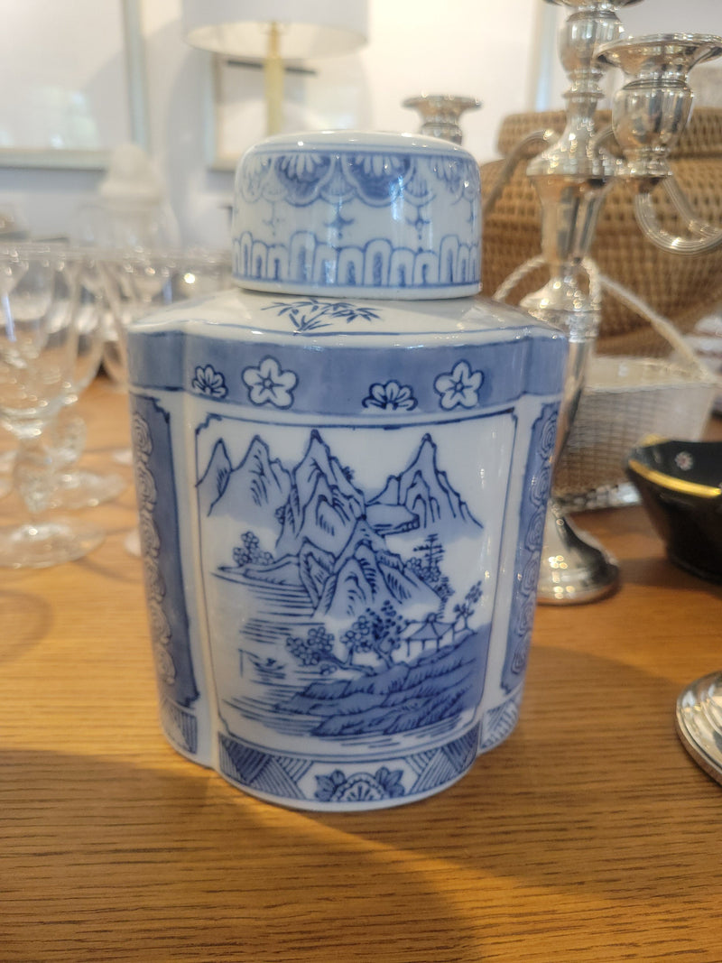 Blue and White Chinese Ceramic Jar w/ Lid