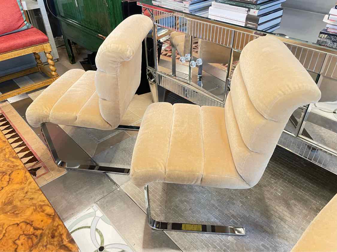 SET of 8 Wool Mohair Cantilever Dining Chairs by Pace (AS IS)
