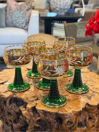 Set 6 German Green Gold Stem Glasses
