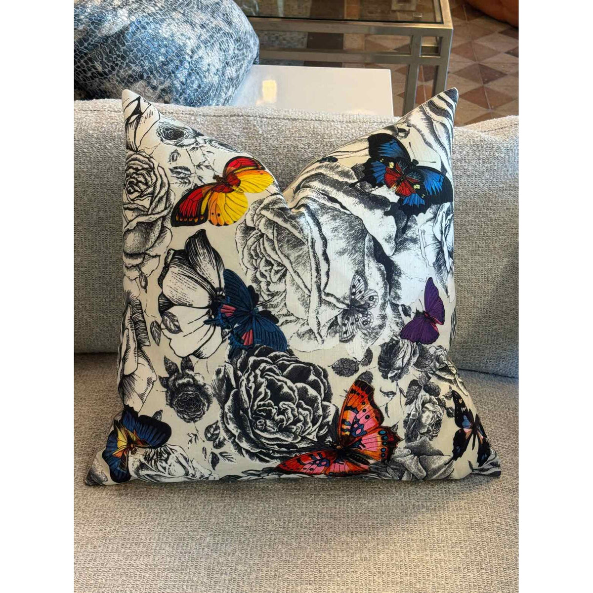 PAIR of Custom Colorful Butterfly Print Pillows